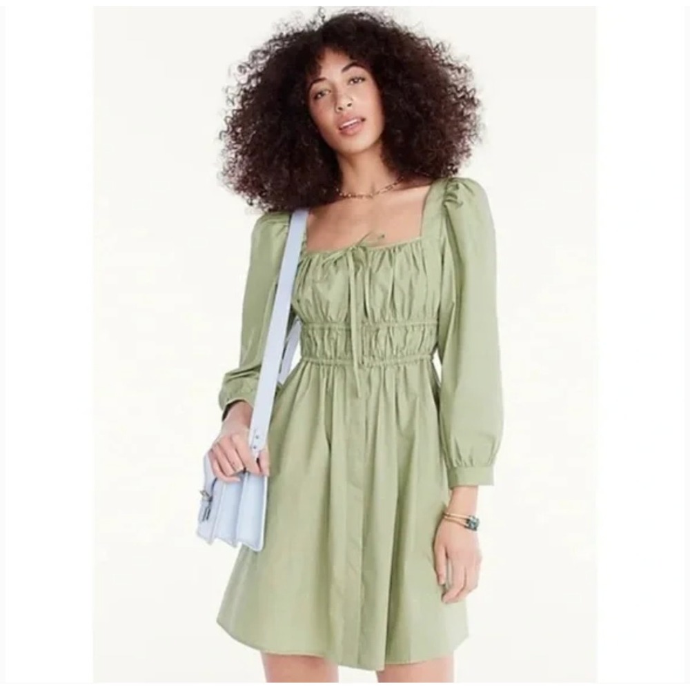 J. Crew Women Milkmaid Whimsigoth Dress 14 Black Poplin Cinched Waist‎ Mini - Picture 3 of 13